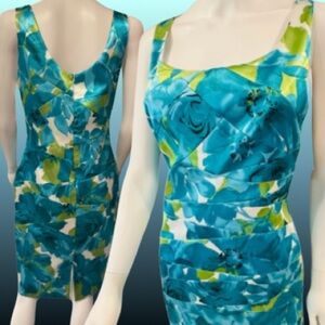 NWT Joseph Ribkoff Satin Diagonal Tiered Layers  Ruched Effect Flattering Dress